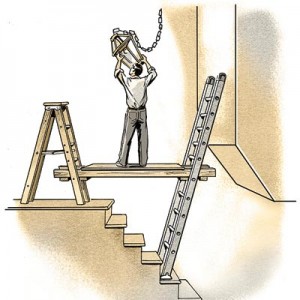 Có nhiều cách làm việc bằng thang nhôm