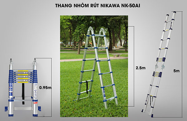 Hình ảnh thực tế của thang nhôm rút gọn Nikawa NK-50ai